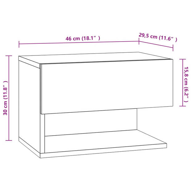 The Living Store Wandnachtkastje - Bruineiken - 46 x 29.5 x 30 cm - Wandmontage - Multifunctioneel - Eenvoudig te