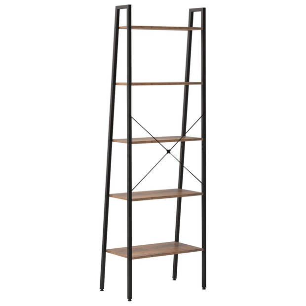 vidaXL Ladderrek met 5 schappen 56x35x174 cm donkerbruin en zwart