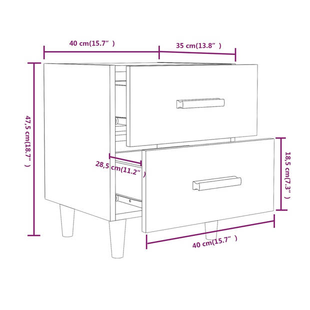 vidaXL Nachtkastjes 2 st 40x35x47,5 cm betongrijs