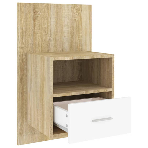 The Living Store Wandnachtkastjes - Wit en sonoma eiken - 48.5 x 32.5 x 80 cm - Opberglade - Multifunctioneel kastje -