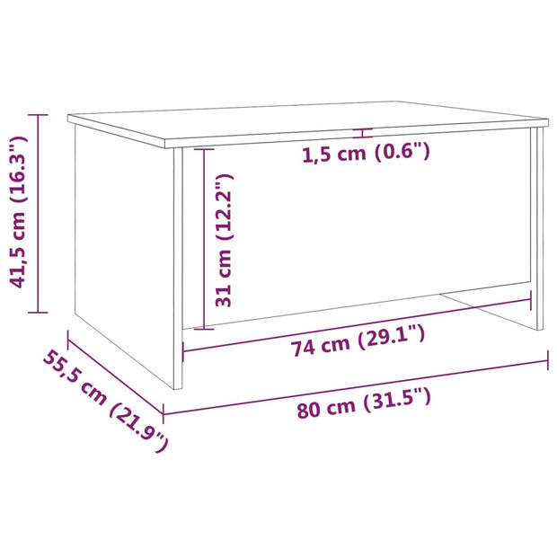 The Living Store Salontafel Lift-Top - Wit - 80 x 55.5 x 41.5 cm - Multifunctioneel - Opbergruimte
