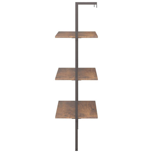 vidaXL Ladderrek met 3 schappen 64x35x120,5 cm donkerbruin en zwart