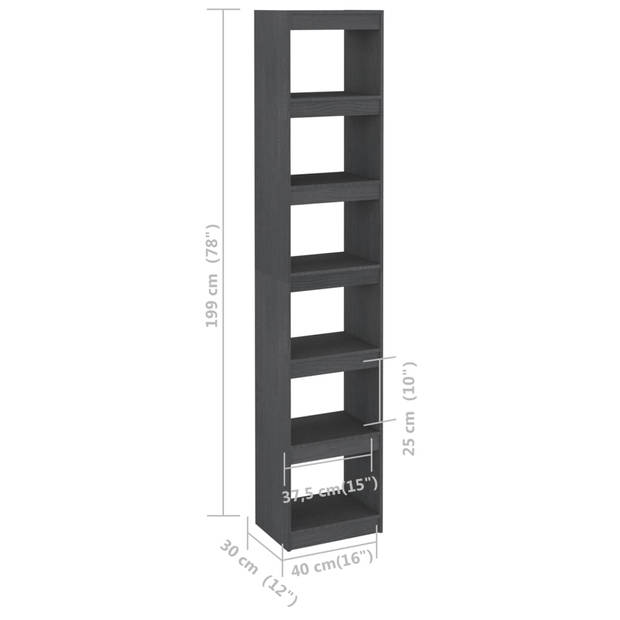 vidaXL Boekenkast/kamerscherm 40x30x199 cm massief grenenhout grijs