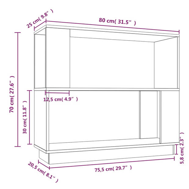 The Living Store Boekenkast - Massief Grenenhout - 80 x 25 x 70 cm - Wit