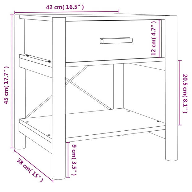 vidaXL Nachtkastje 42x38x45 cm bewerkt hout wit