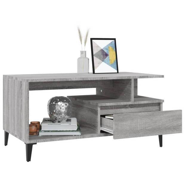 The Living Store Salontafel - Grijs Sonoma Eiken - 90 x 49 x 45 cm