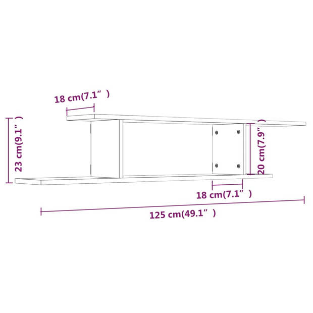 vidaXL Tv-wandschap 125x18x23 cm bewerkt hout grijs sonoma eikenkleur