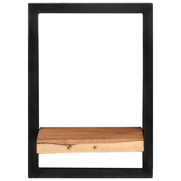 The Living Store Houten Wandschappen - Set van 2 - 25x25x35 cm - Massief Acaciahout en Staal