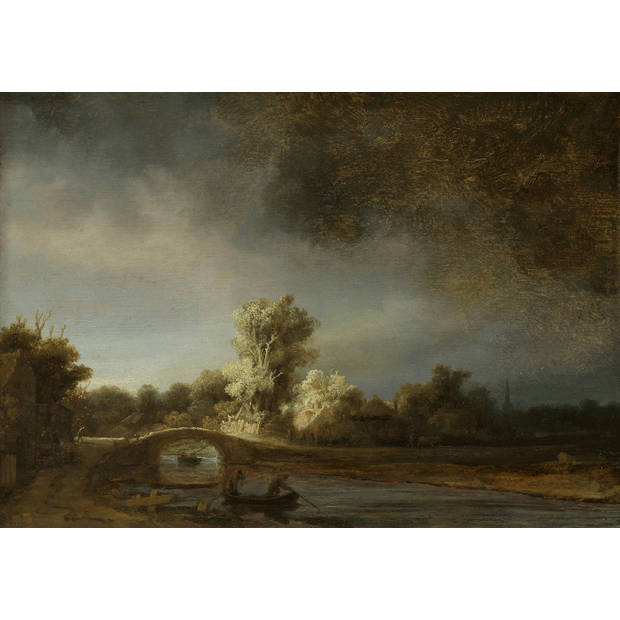 Inductiebeschermer - Landschap met stenen brug - 80x52 cm