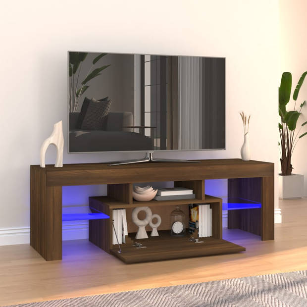 The Living Store Tv-meubel Wood - 120x35x40 cm - RGB LED-verlichting - Bruineiken