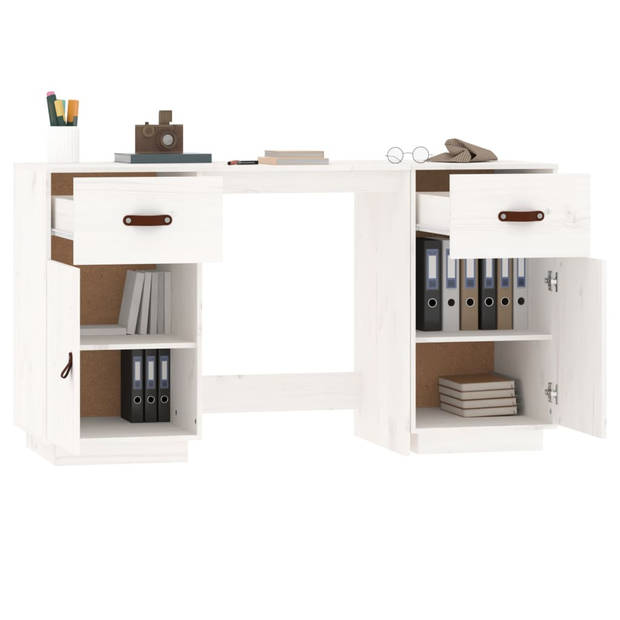 The Living Store Bureau Grenenhout - Wit 135x50x75 cm - Met 2 lades en 4 vakken