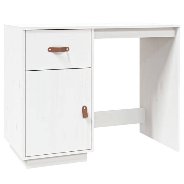 The Living Store Bureau Grenenhout - Wit 135x50x75 cm - Met 2 lades en 4 vakken