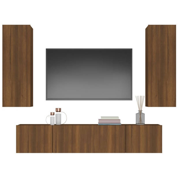 The Living Store Klassieke Televisiekastenset - 80 x 30 x 30 cm - 30.5 x 30 x 90 cm - Bruineiken