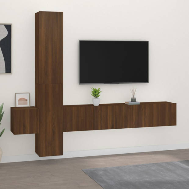 vidaXL 5-delige Tv-meubelset bewerkt hout bruin eikenkleur