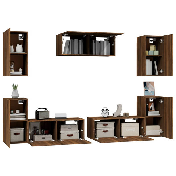 The Living Store TV meubelset - bruineiken - 3x80x30x30cm - 4x30.5x30x60cm