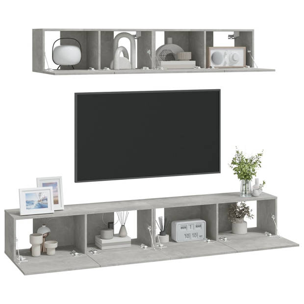 The Living Store TV-Meubelset - Betongrijs - 60 x 30 x 30 cm - 80 x 30 x 30 cm