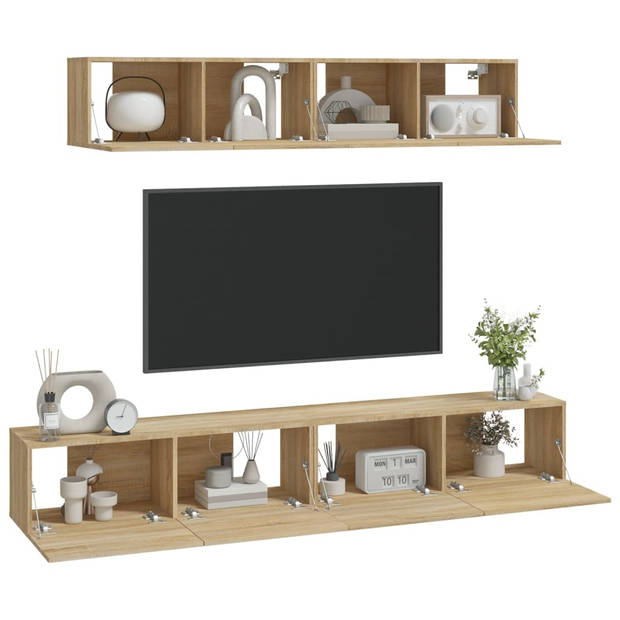 The Living Store Televisiemeubelset - Sonoma eiken - 80x30x30 cm - 100x30x30 cm