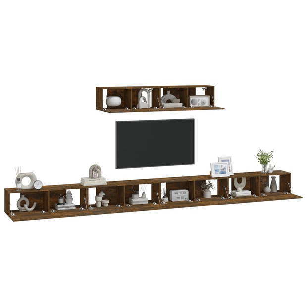 The Living Store TV-meubelset - Gerookt eiken - 4x 100x30x30cm - 2x 80x30x30cm