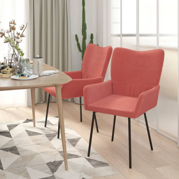 vidaXL Eetkamerstoelen 2 st fluweel roze