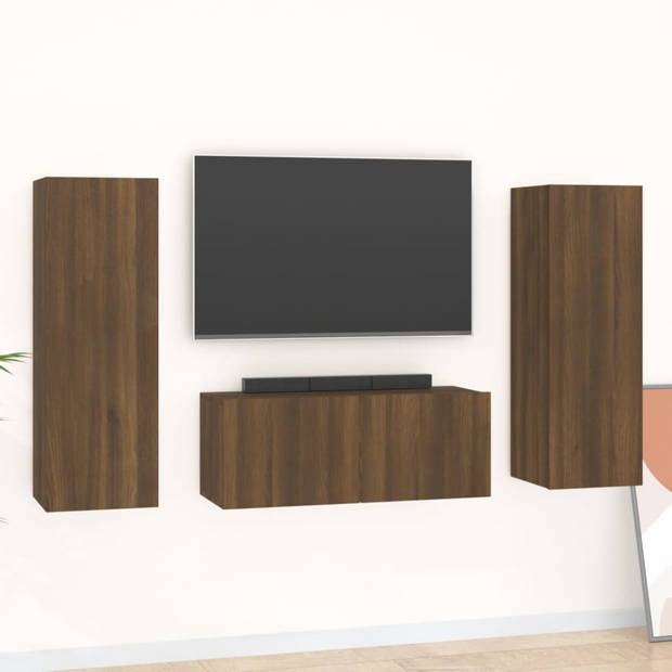 vidaXL 3-delige Tv-meubelset bewerkt hout bruin eikenkleur
