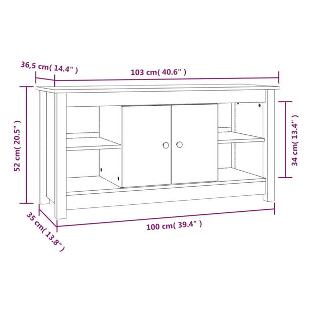 vidaXL Tv-meubel 103x36,5x52 cm massief grenenhout wit