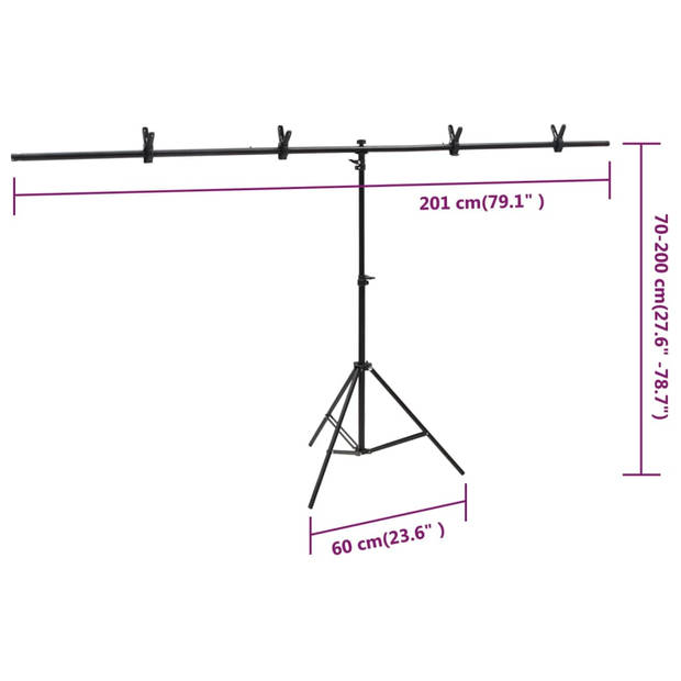 vidaXL Achtergrondstandaard T-vormig 201x60x(70-200) cm zwart