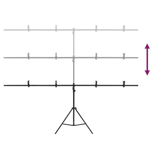 vidaXL Achtergrondstandaard T-vormig 201x60x(70-200) cm zwart