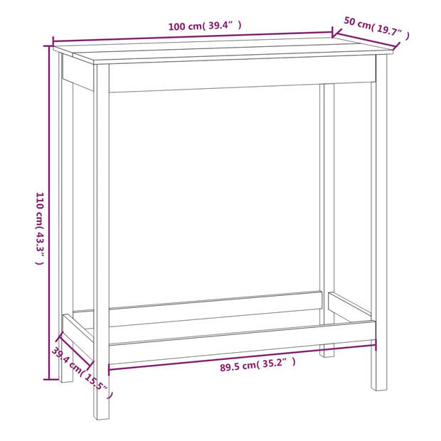 vidaXL Bartafel 100x50x110 cm massief grenenhout honingbruin