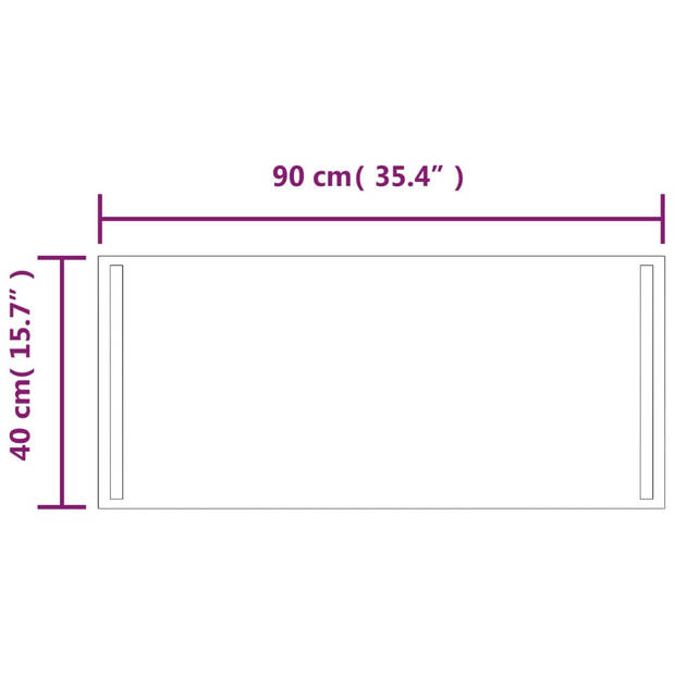 The Living Store LED-badkamerspiegel - IP65 - USB-interface - eenvoudige installatie - glas - 90x40cm - 4mm dik - 1.5m