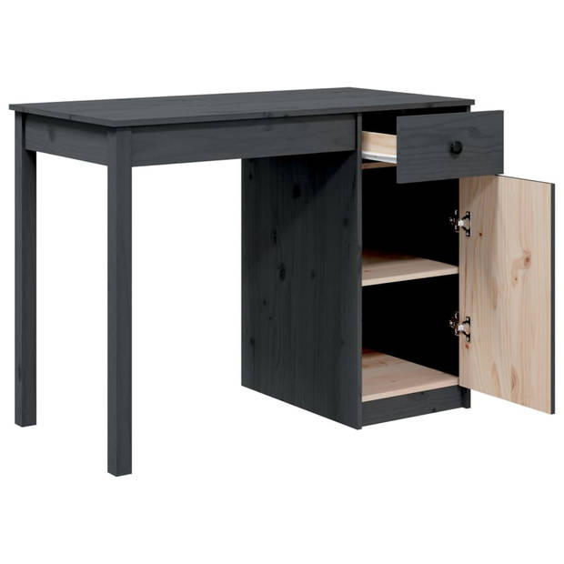 The Living Store Bureau Grenenhout - Grijs 100x50x75 cm - Opbergruimte - Ruim bureaublad