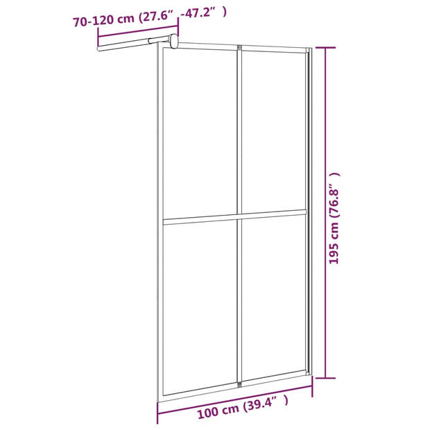 vidaXL Inloopdouchescherm 100x195 cm donker gehard glas