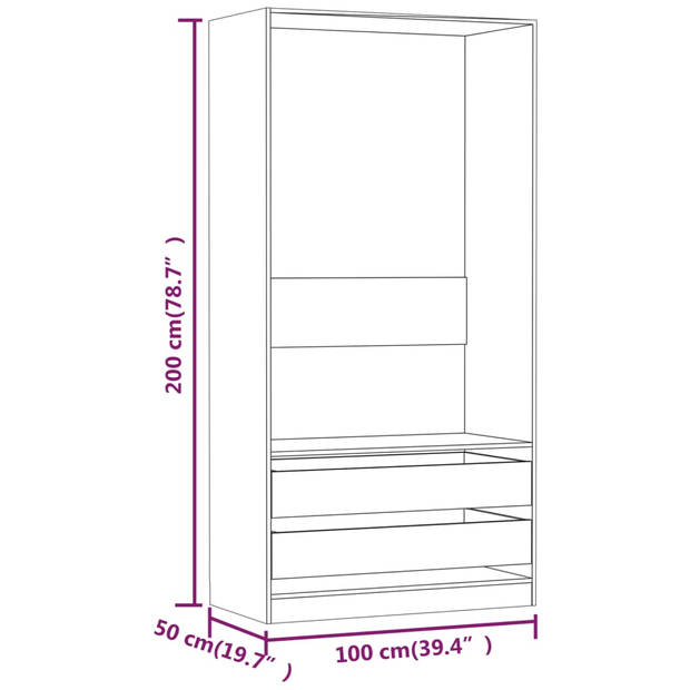 The Living Store Kledingkast - Gerookt eiken - 100x50x200 cm - Stabiel en vochtbestendig