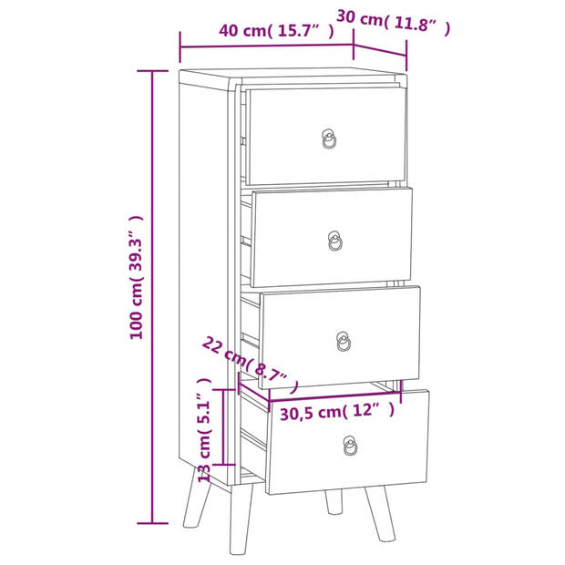 vidaXL Ladekast 40x30x100 cm massief teakhout