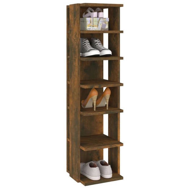 The Living Store Schoenenrek - Gerookt Eiken - 27.5x27x102 cm - 6 schappen