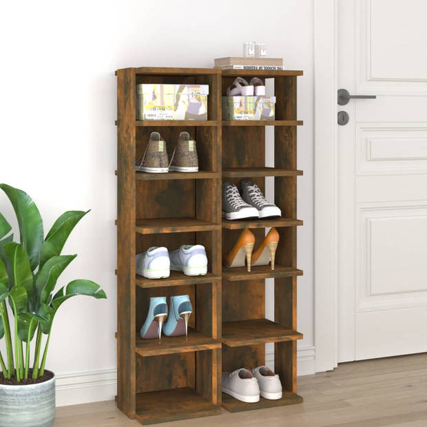 The Living Store Schoenenrek Gerookt Eiken - 27.5 x 27 x 102 cm - Ruimtebesparend - 6 schappen