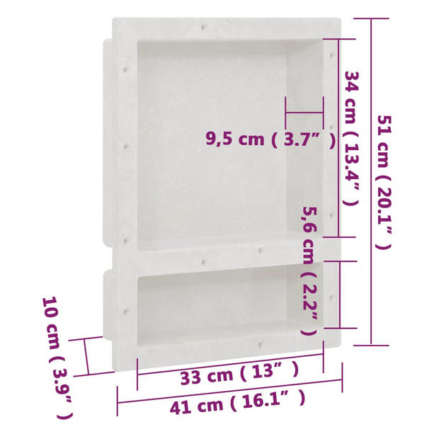 vidaXL Douchenis met 2 vakken 41x51x10 cm matwit