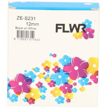 FLWR Brother TZE-S231 sterk klevend zwart op wit breedte 12 mm labels