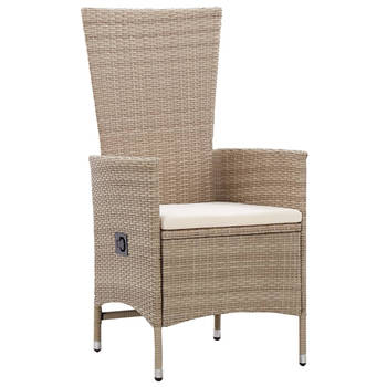 The Living Store Poly Rattan Fauteuil - Beige - 58 x 62 x 108 cm - Verstelbare rugleuning