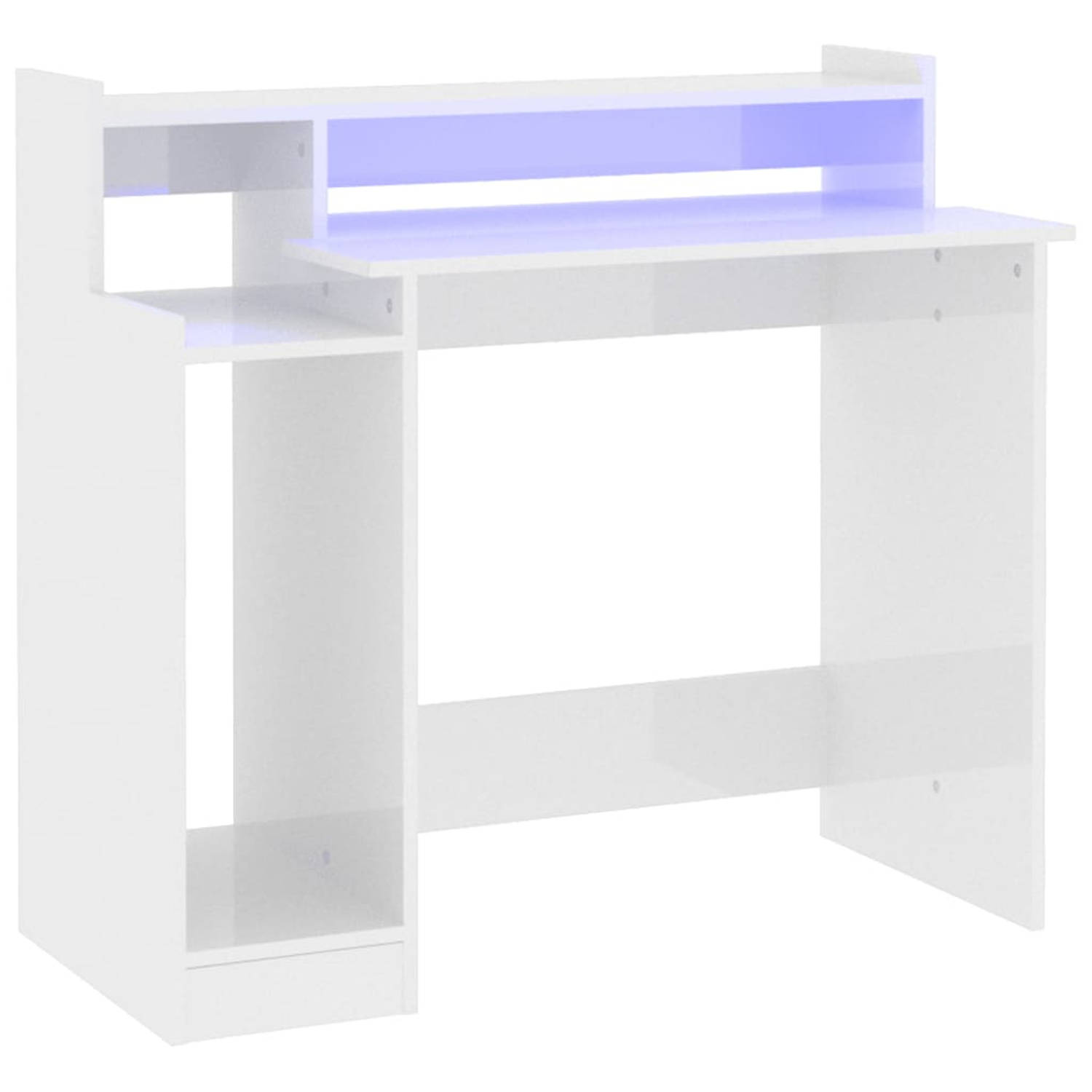 vidaXL Bureau met LED-verlichting 97x45x90 cm hout hoogglans wit