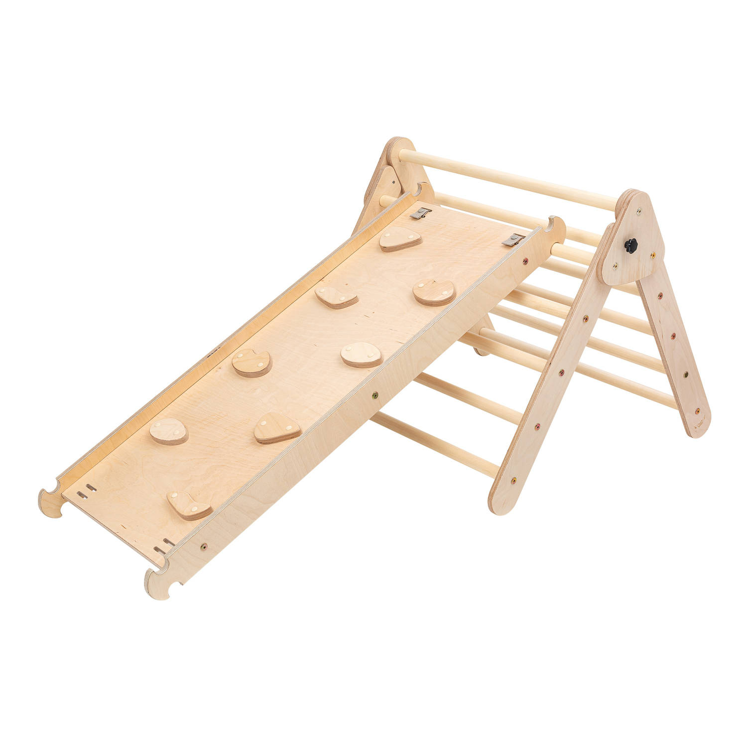 KateHaa Klimdriehoek van hout met ladder & klimwand in natuurlijke kleuren Indoor Klimrek voor kinderen