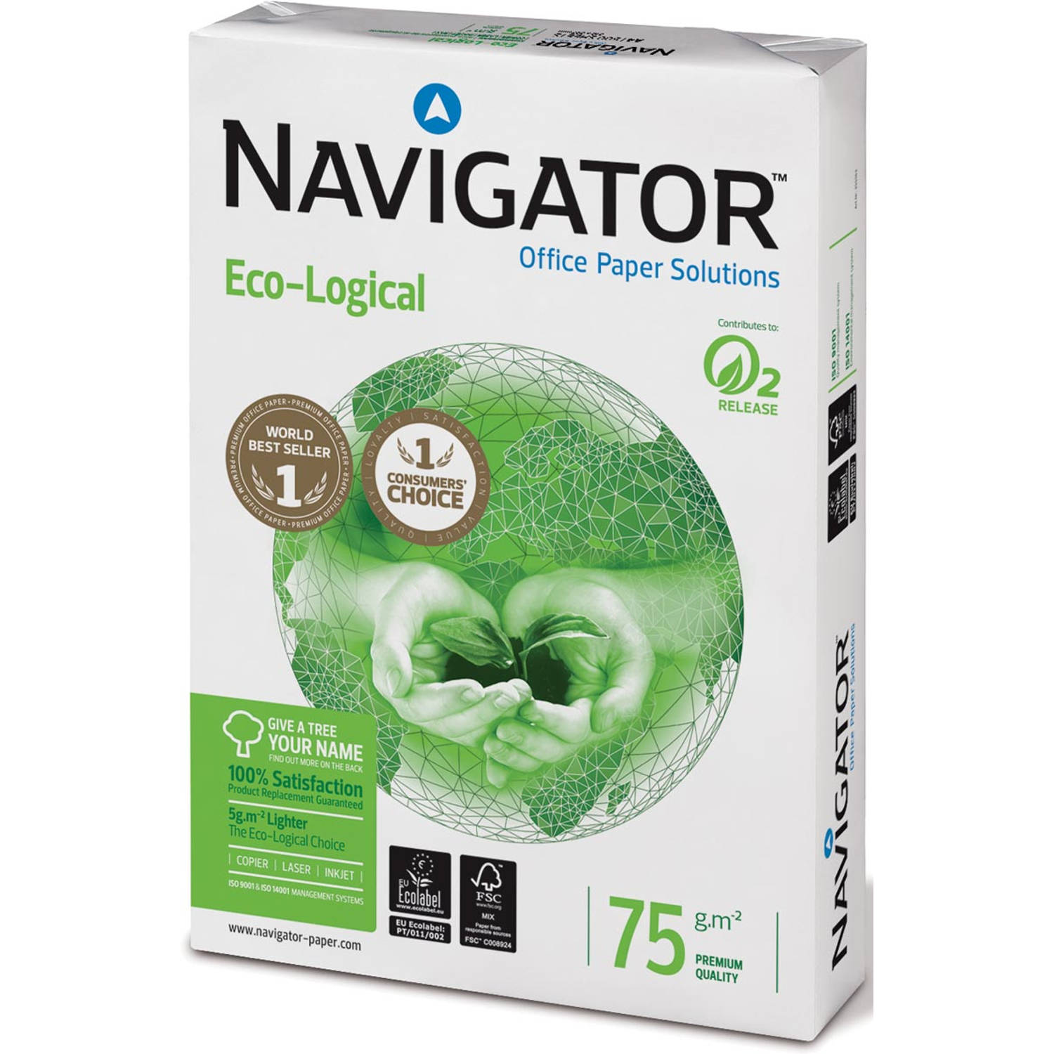Navigator Eco-Logical printpapier ft A3, 75 g, pak van 500 vel 5 stuks