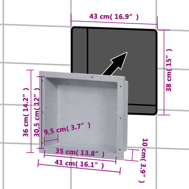 vidaXL Douchenis 41x36x10 cm matgrijs