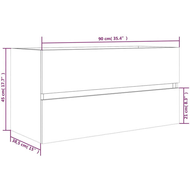 The Living Store Wastafelkast - Badkaast - 90 x 38.5 x 45 cm - Gerookt eiken