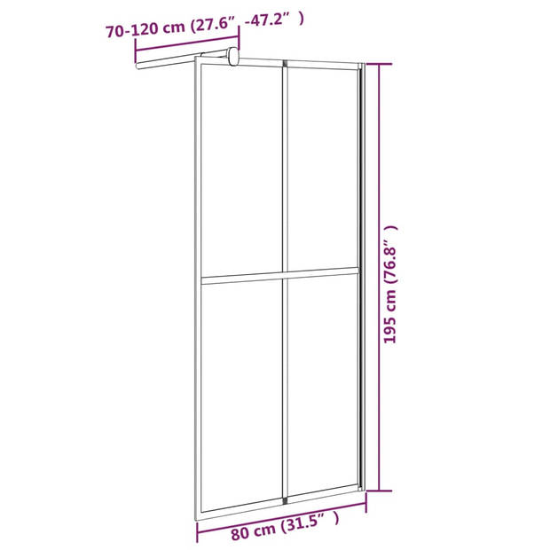 vidaXL Inloopdouchescherm 80x195 cm donker gehard glas