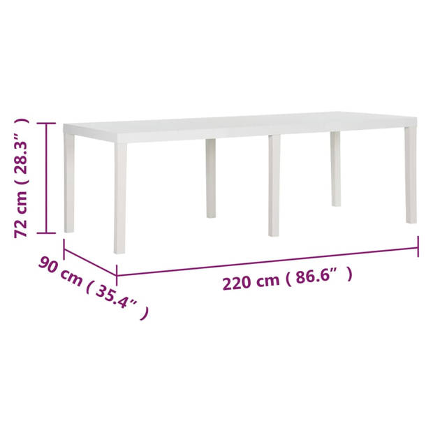 vidaXL Tuintafel 220x90x72 cm polypropeen wit