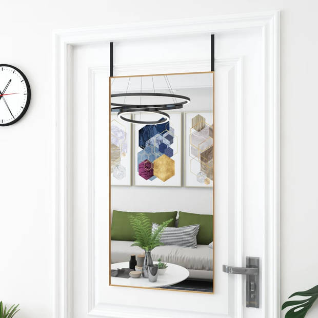 The Living Store Deurspiegel Goud - 50 x 100 cm - Aluminium frame en glas - In hoogte verstelbaar en ruimtebesparend