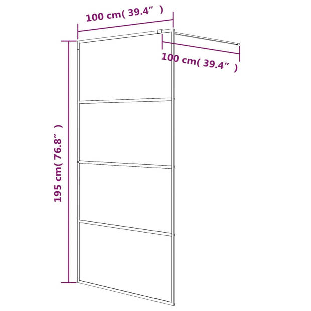 vidaXL Inloopdouchewand 100x195 cm transparant ESG-glas wit