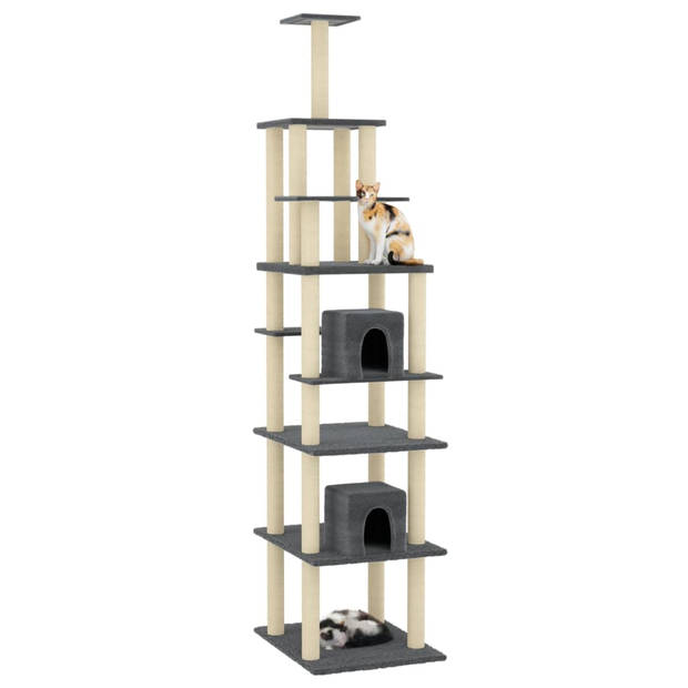 The Living Store Kattenboom - Donkergrijs - 48 x 60 x 216 cm - Met 2 huisjes - krabpalen en plateaus