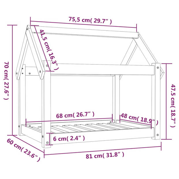 The Living Store Hondenmand Grenenhout - 81x60x70 cm - Wit