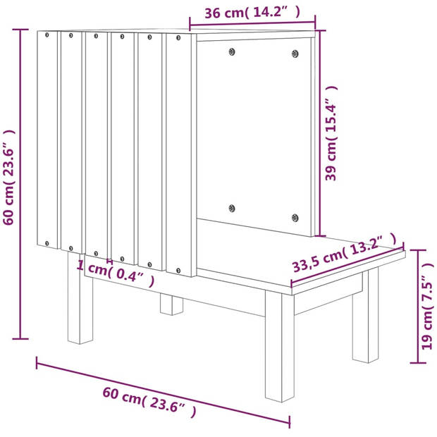 vidaXL Kattenhuis 60x36x60 cm massief grenenhout wit